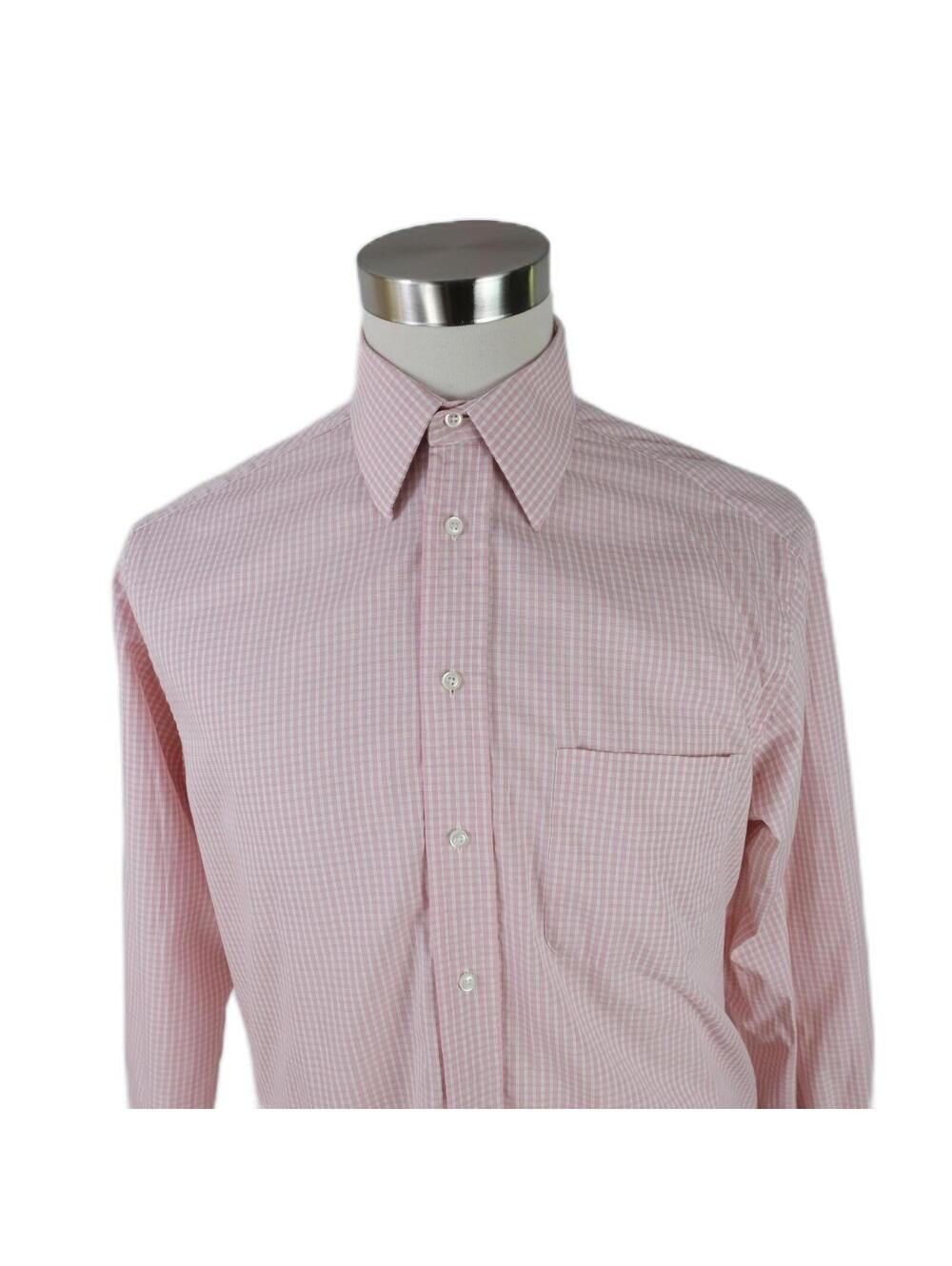 Henry Jacobson Mens Fine 2 Ply Button Up Pink Plaid Dress Shirt 15 34/35
